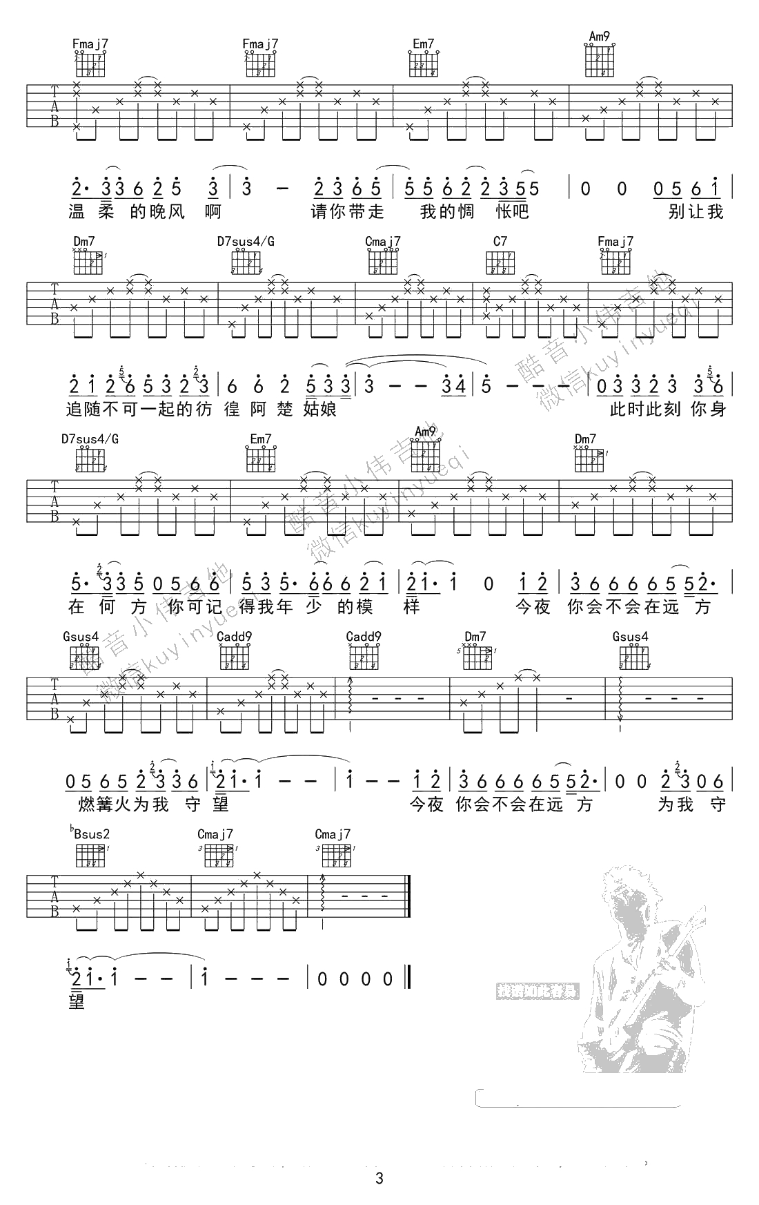阿楚姑娘吉他谱-梁凡(袁娅维)-阿楚姑娘六线谱3