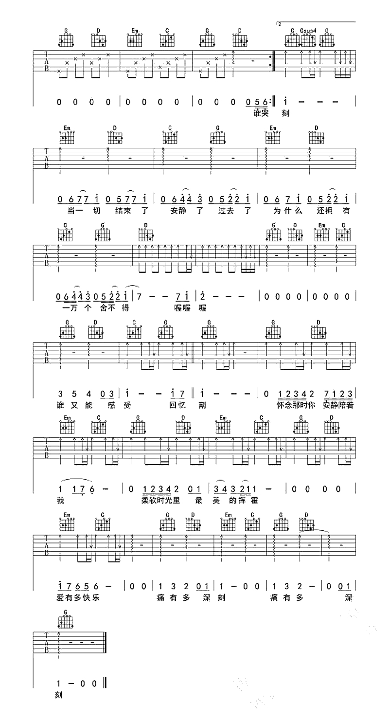 国王与乞丐吉他谱-G调指法-杨宗纬华晨宇-吉他2