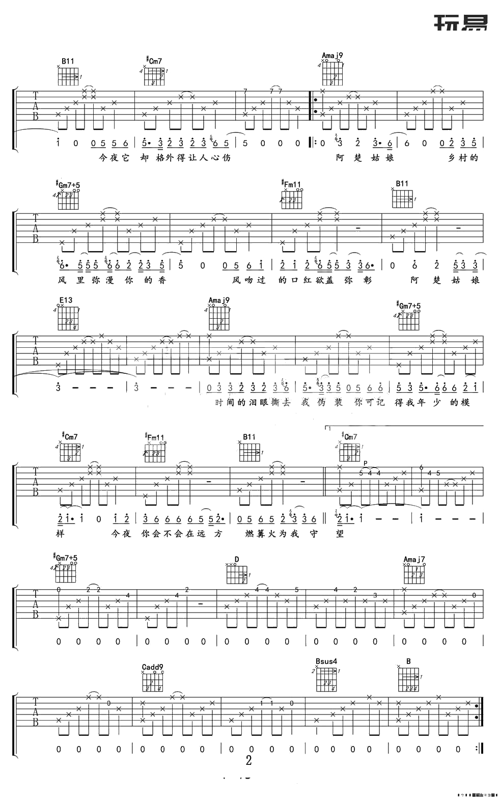 阿楚姑娘吉他谱-袁维娅-中国之星歌曲吉他谱2