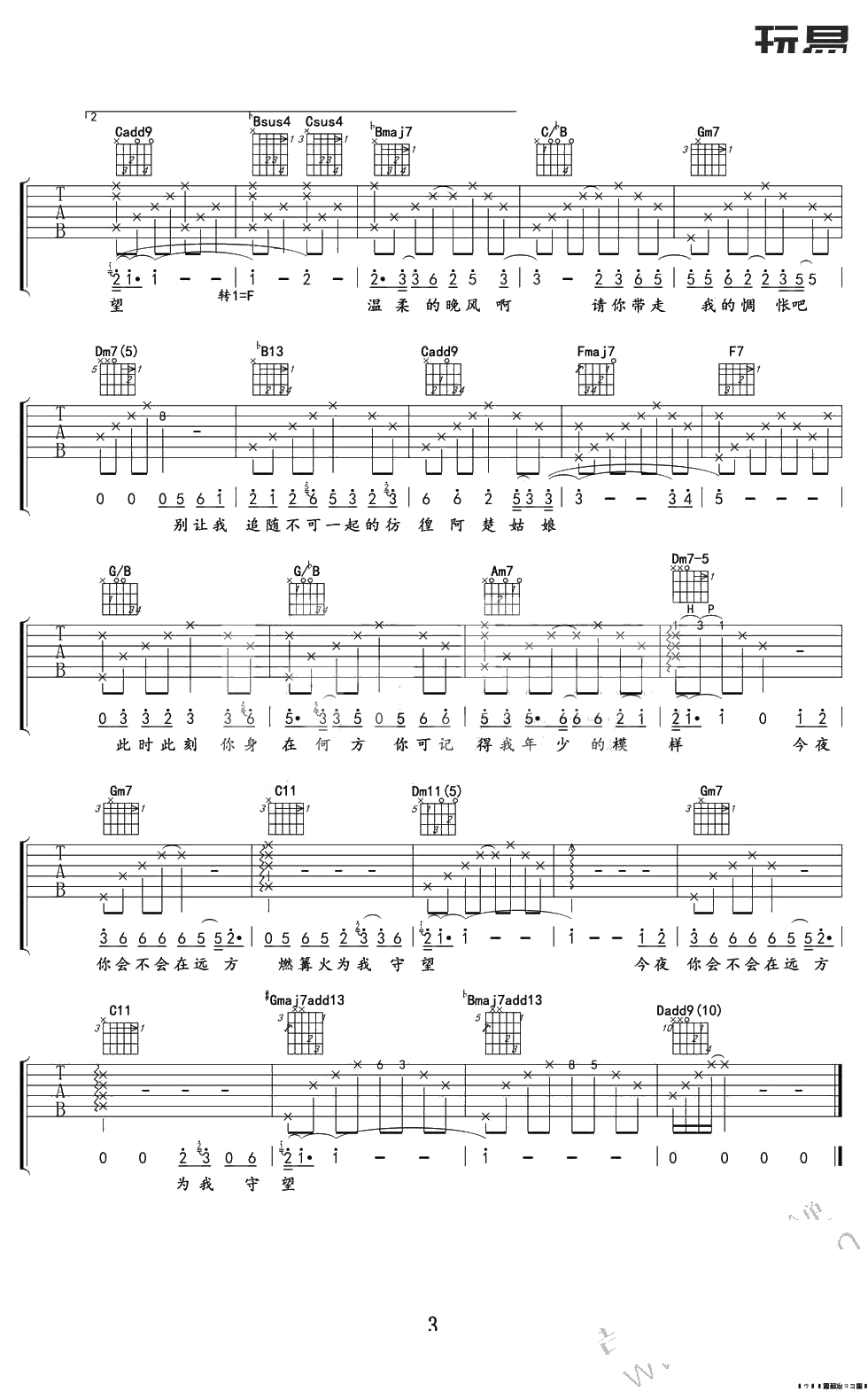 阿楚姑娘吉他谱-袁维娅-中国之星歌曲吉他谱3