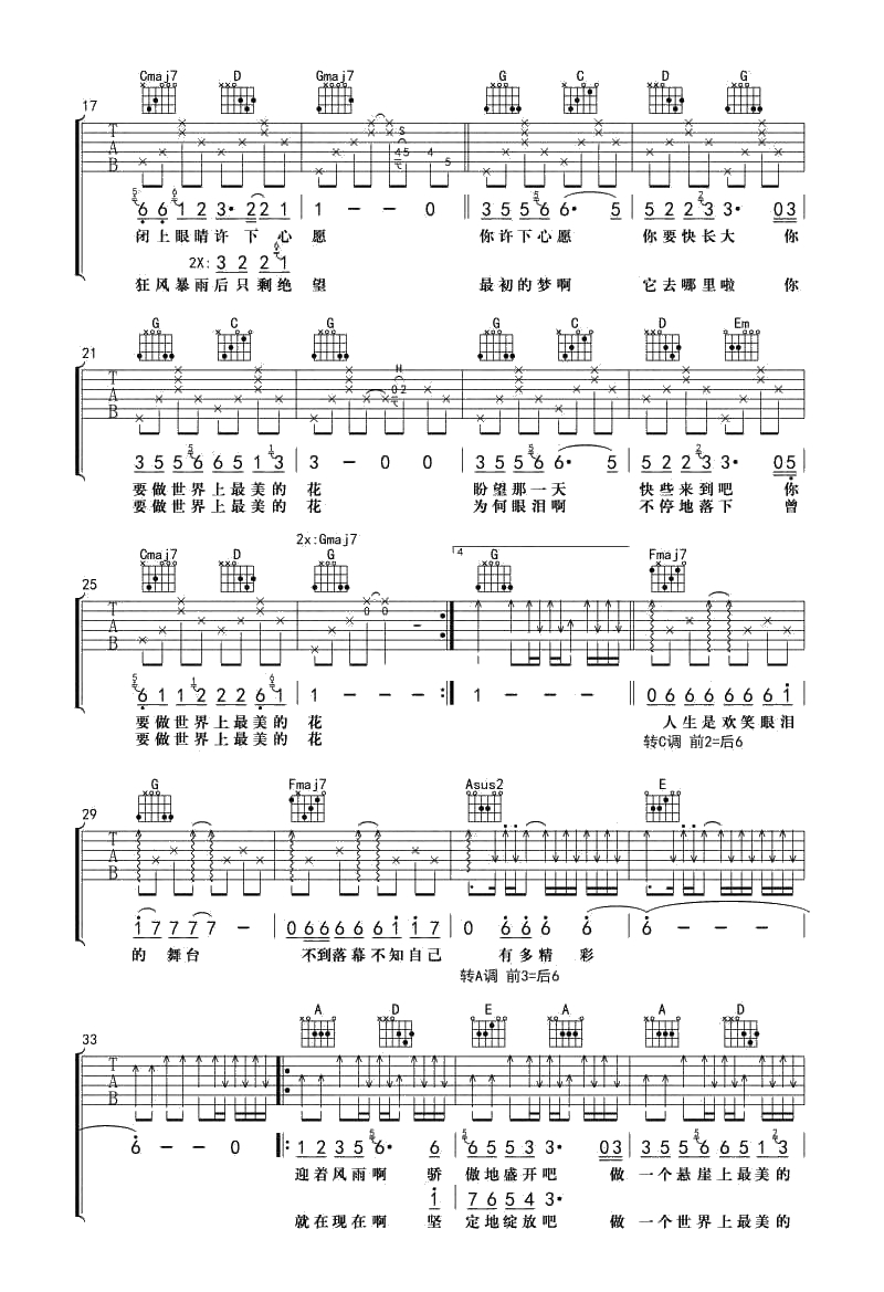 世界上最美的花吉他谱-G调指法-水木年华-吉他弹唱2