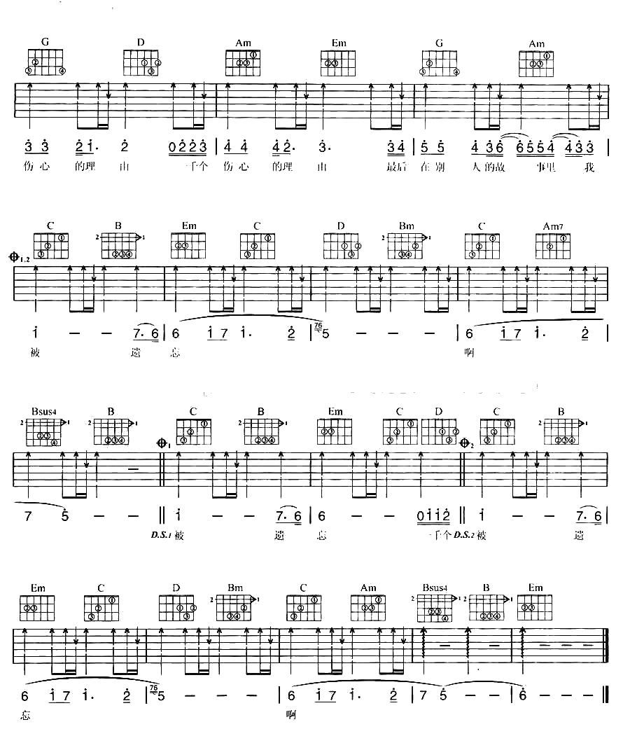 一千个伤心的理由吉他谱 G调弹唱 张学友 2