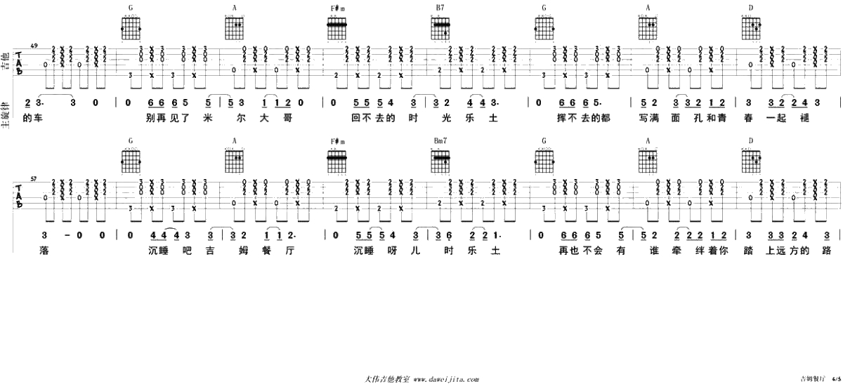 吉姆餐厅吉他谱-D调指法-赵雷-吉他弹唱讲解-六线谱完整版4