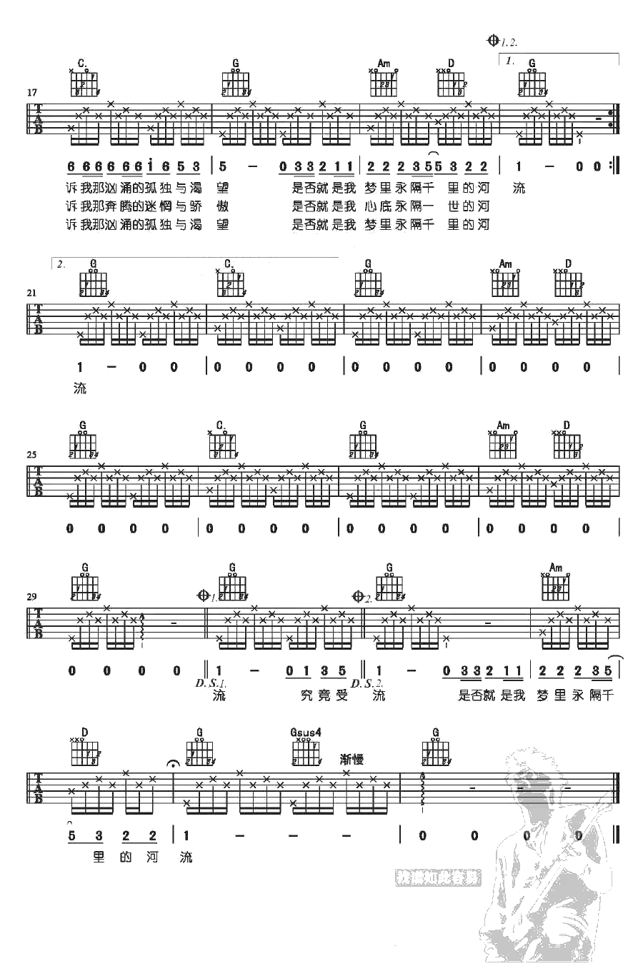 河流吉他谱-汪峰《河流》吉他弹唱-六线2