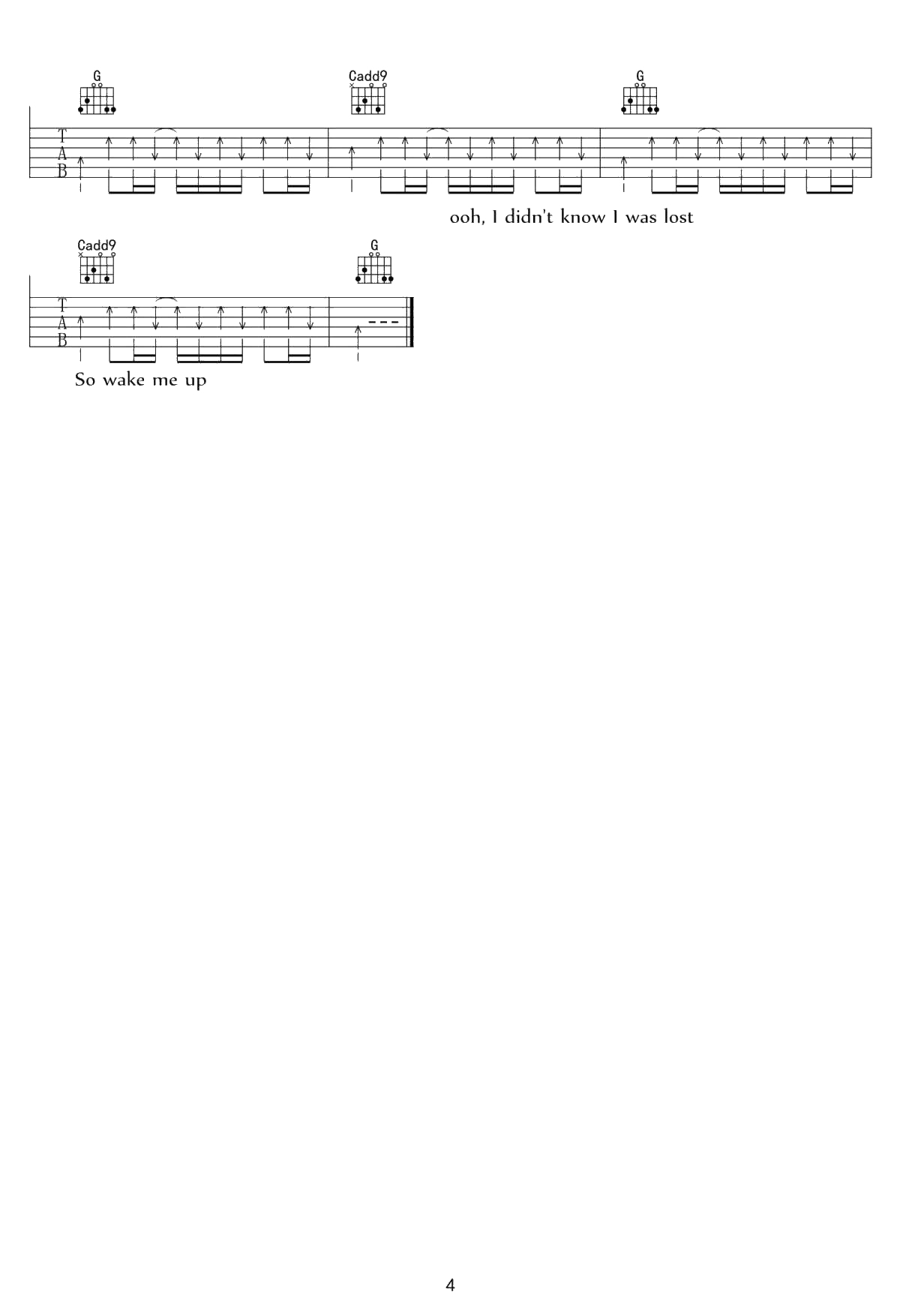 Wake me up吉他谱 C调弹唱谱 Glee Cast欢乐合唱团4