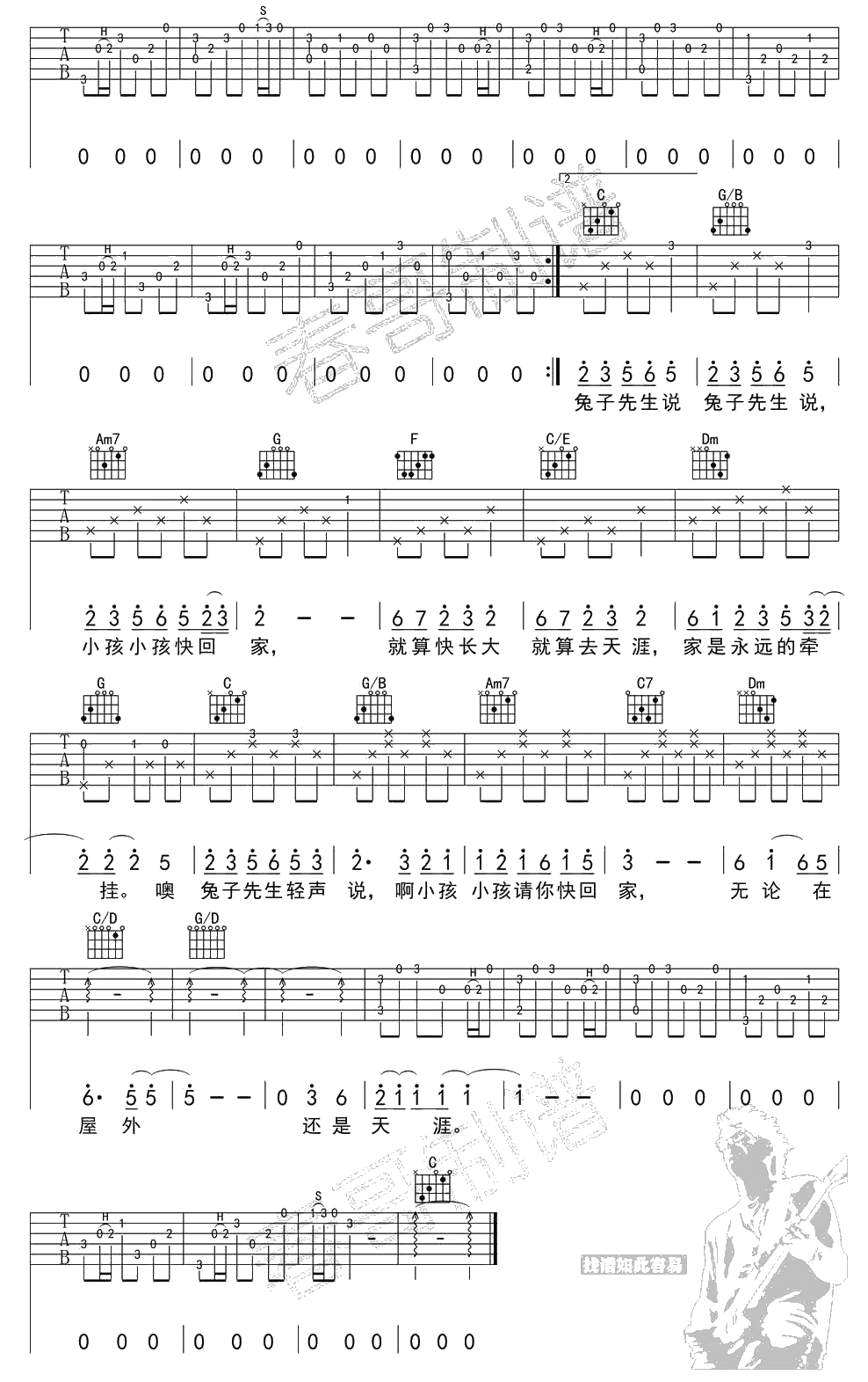兔子先生吉他谱-C调六线谱(高清)-洛天依3