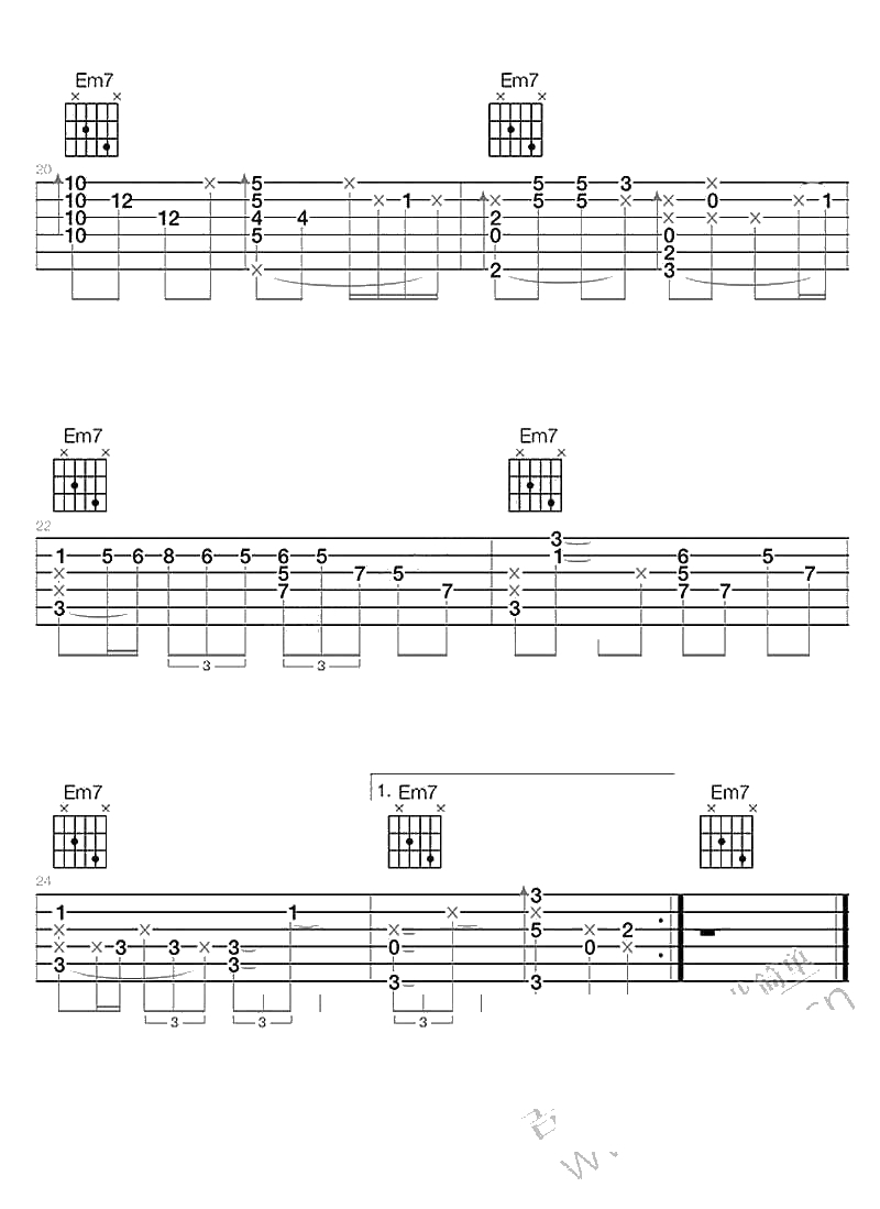 红豆指弹谱C调指法-王菲《红豆》吉他独奏曲谱-3