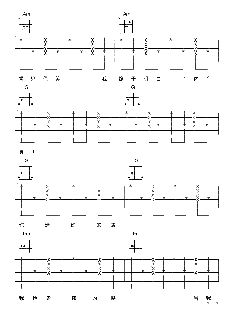 你走你的路吉他谱-汪峰-六线谱完整版8