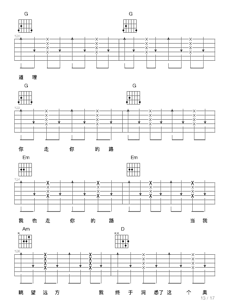 你走你的路吉他谱-汪峰-六线谱完整版13