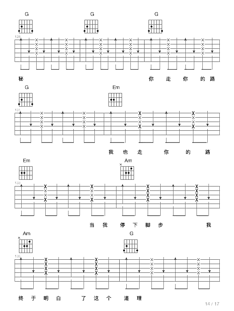 你走你的路吉他谱-汪峰-六线谱完整版15