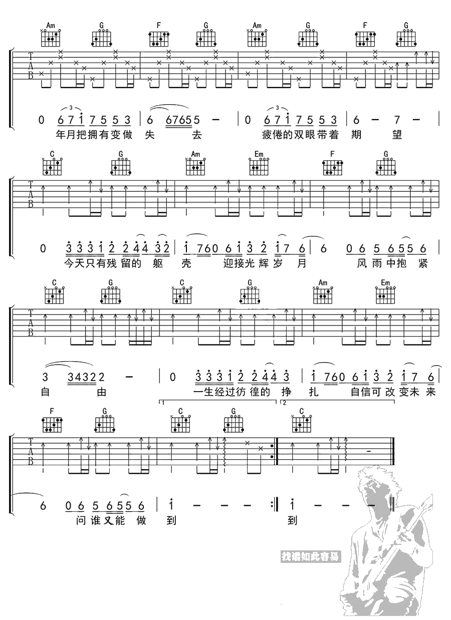 光辉岁月吉他谱 C调 Beyond《光辉岁月》2