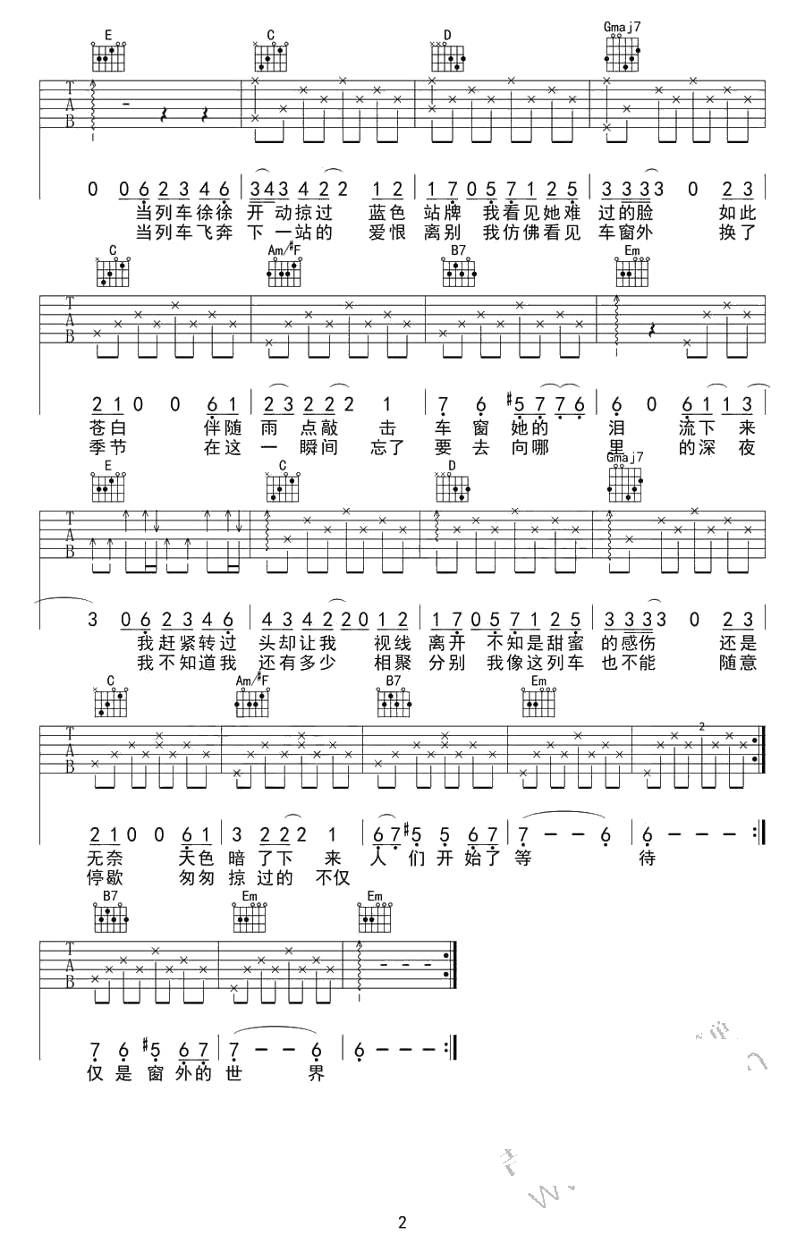 车站吉他谱-张磊(李健)-车站吉他六线谱2