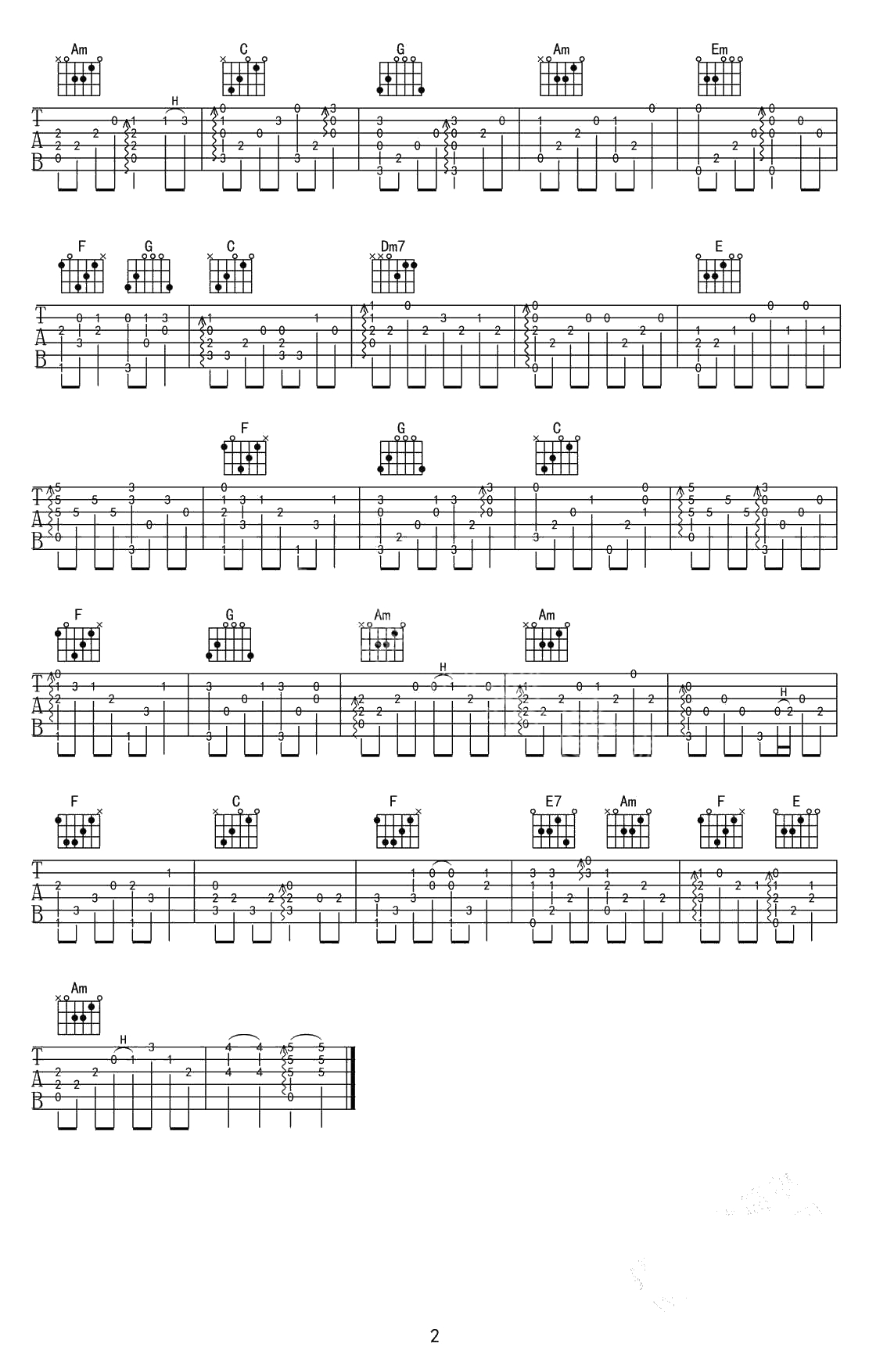 天空之城指弹谱-C调简单版-天空之城吉他谱2