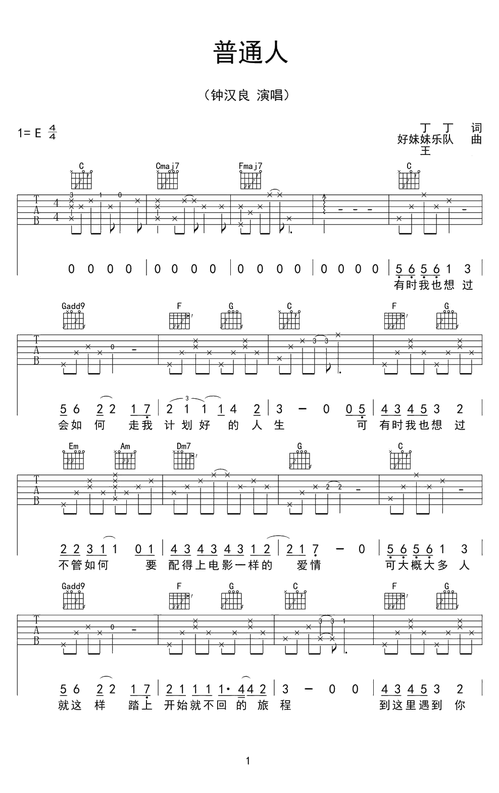 普通人吉他谱-钟汉良-电影《横冲直撞好莱坞》插曲1