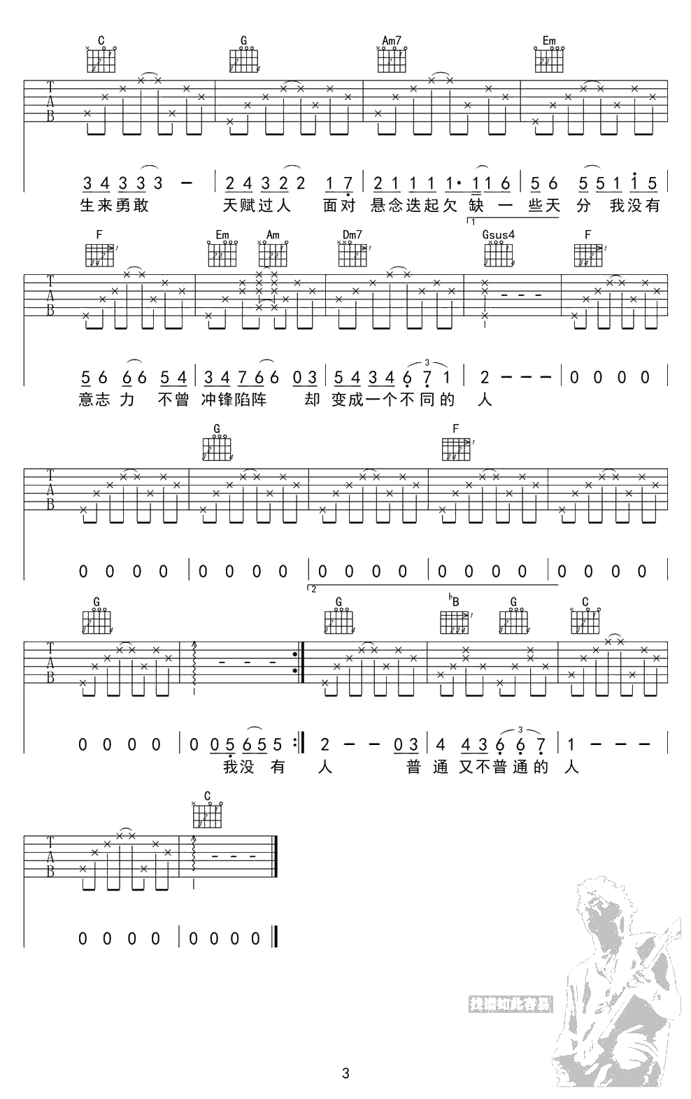 普通人吉他谱-钟汉良-电影《横冲直撞好莱坞》插曲3