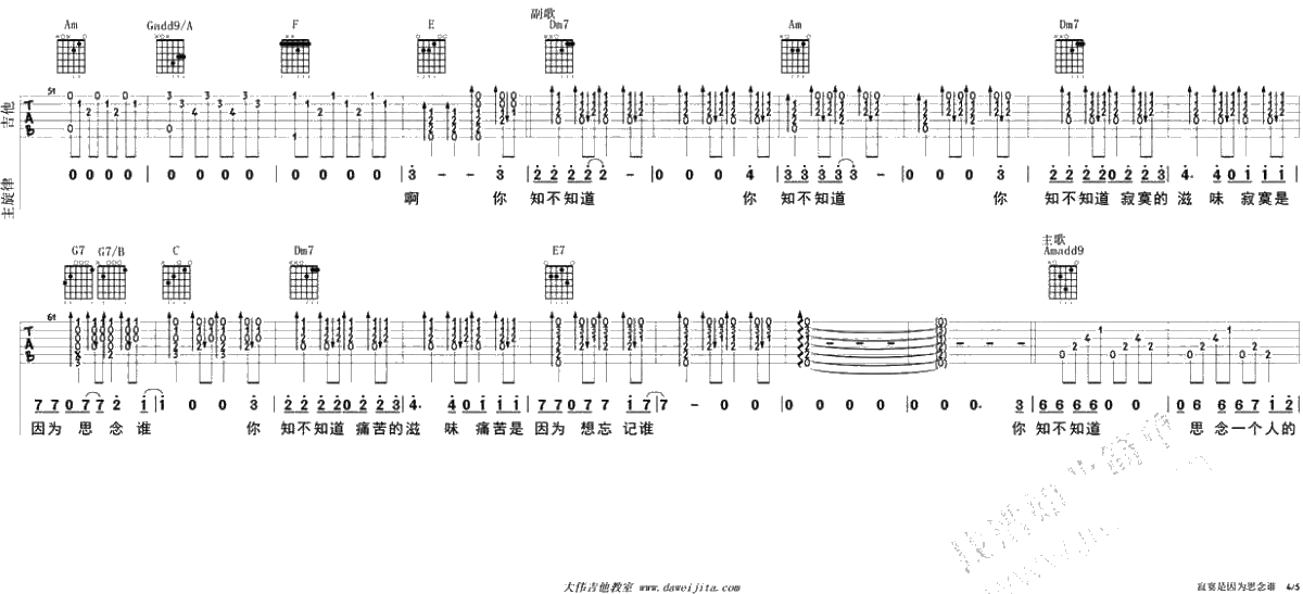 寂寞是因为思念谁吉他谱-张磊-C调弹唱讲解4