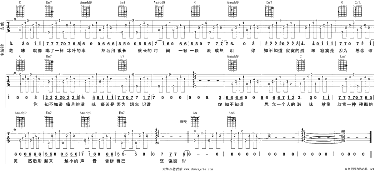 寂寞是因为思念谁吉他谱-张磊-C调弹唱讲解5