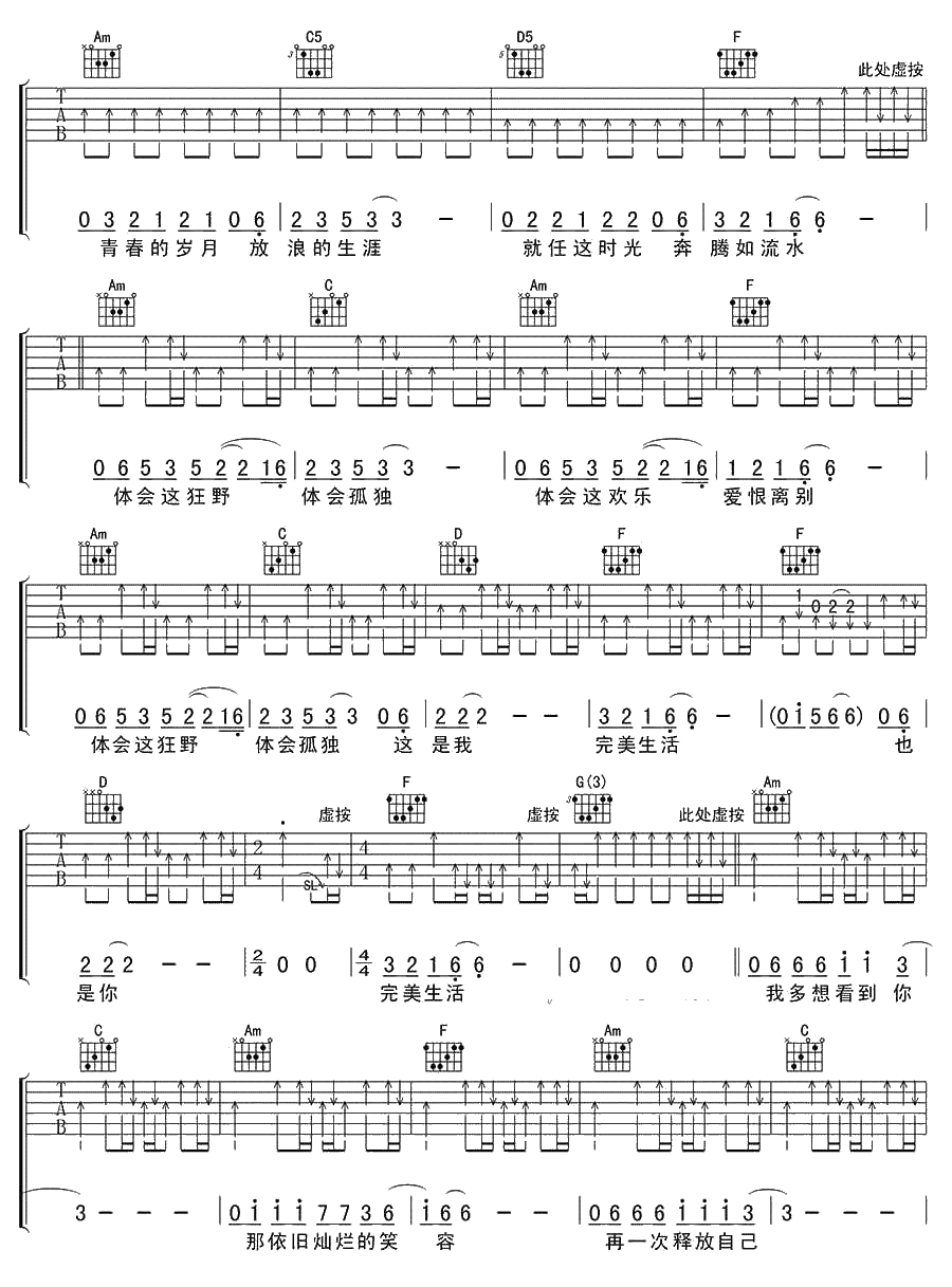 完美生活吉他谱 许巍 完美生活吉他弹唱谱2