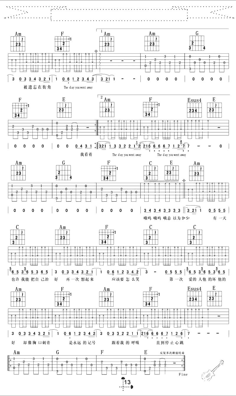 第一次爱的人吉他谱-王心凌-弹唱六线谱2
