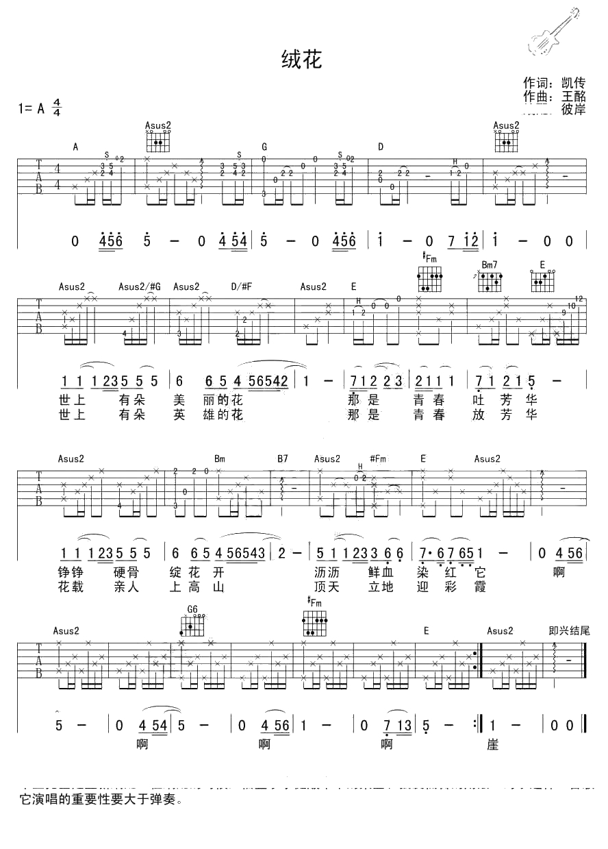 绒花吉他谱-李健-电影《小花》插曲-绒花弹唱谱1