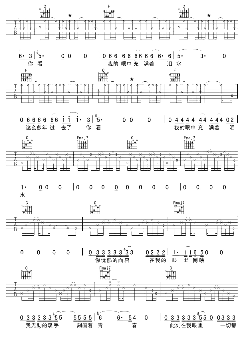 红色气球吉他谱-C调指法六线谱-李志-红色气球六线谱(图片)2