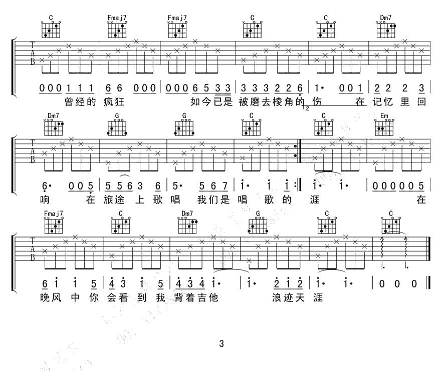 唱歌的孩子吉他谱-C调吉他谱-王峥嵘3