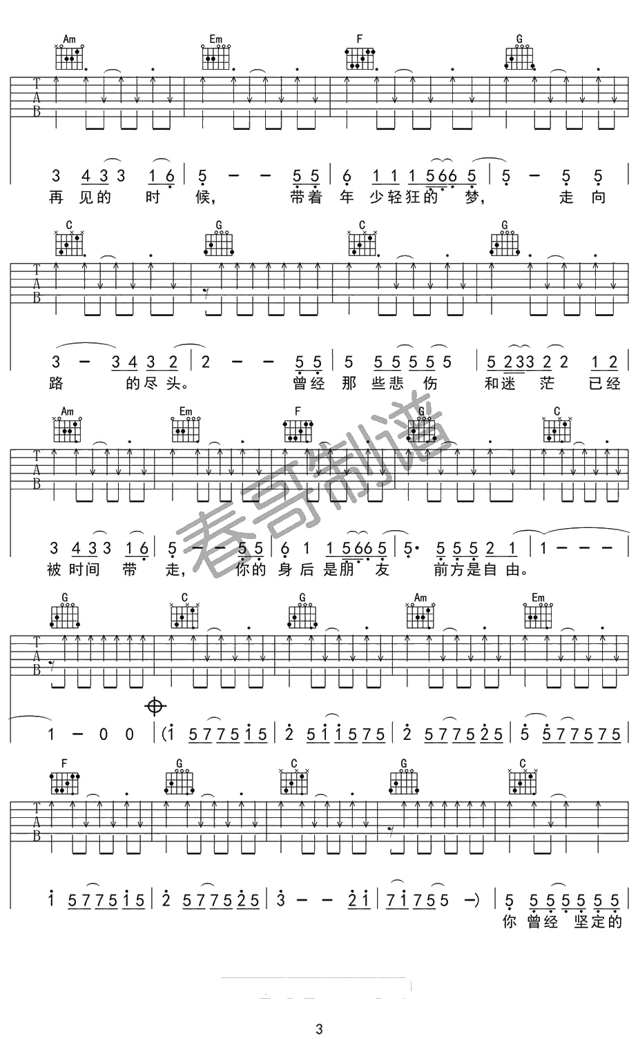 滚蛋歌吉他谱-张翰-电影《既然青春留不住》宣传曲3