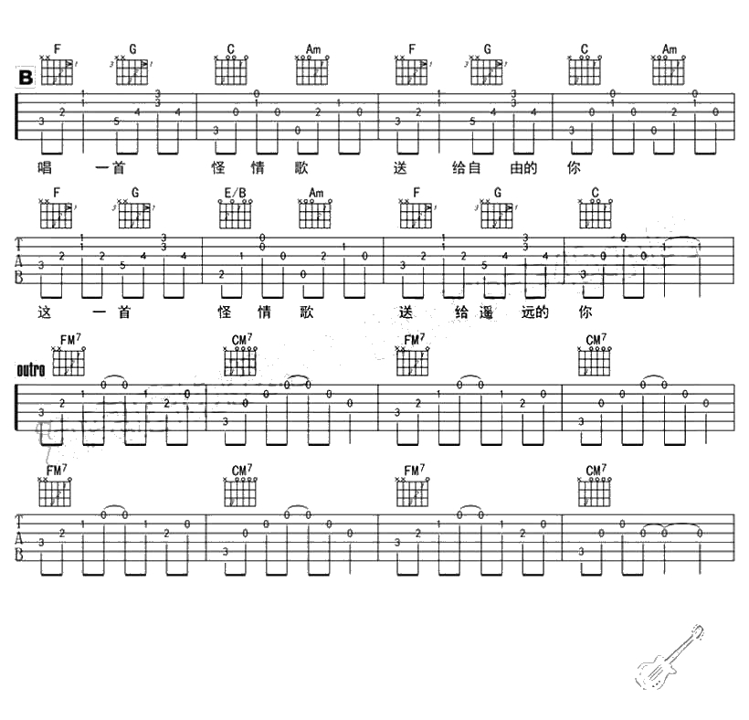 怪情歌吉他谱-C调-陈粒-怪情歌六线谱()2