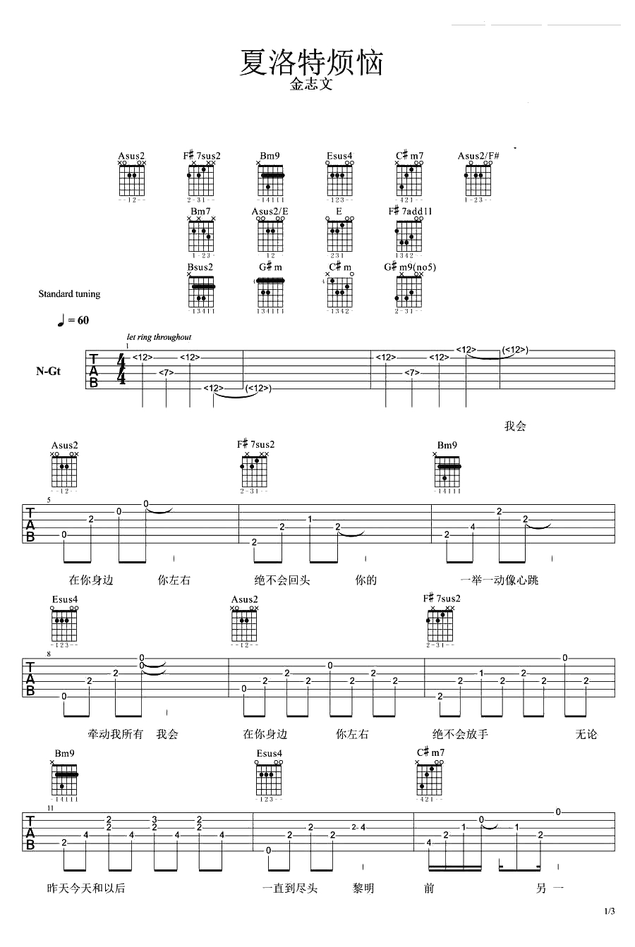 夏洛特烦恼吉他谱-金志文-六线谱原版()1
