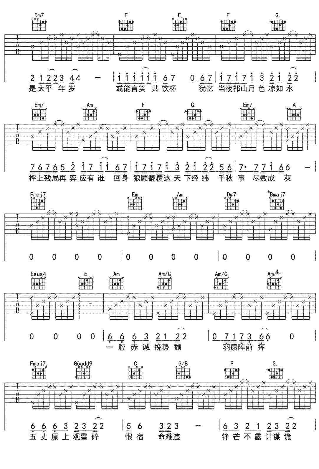 对局吉他谱-C调和弦指法-陶辰宇2