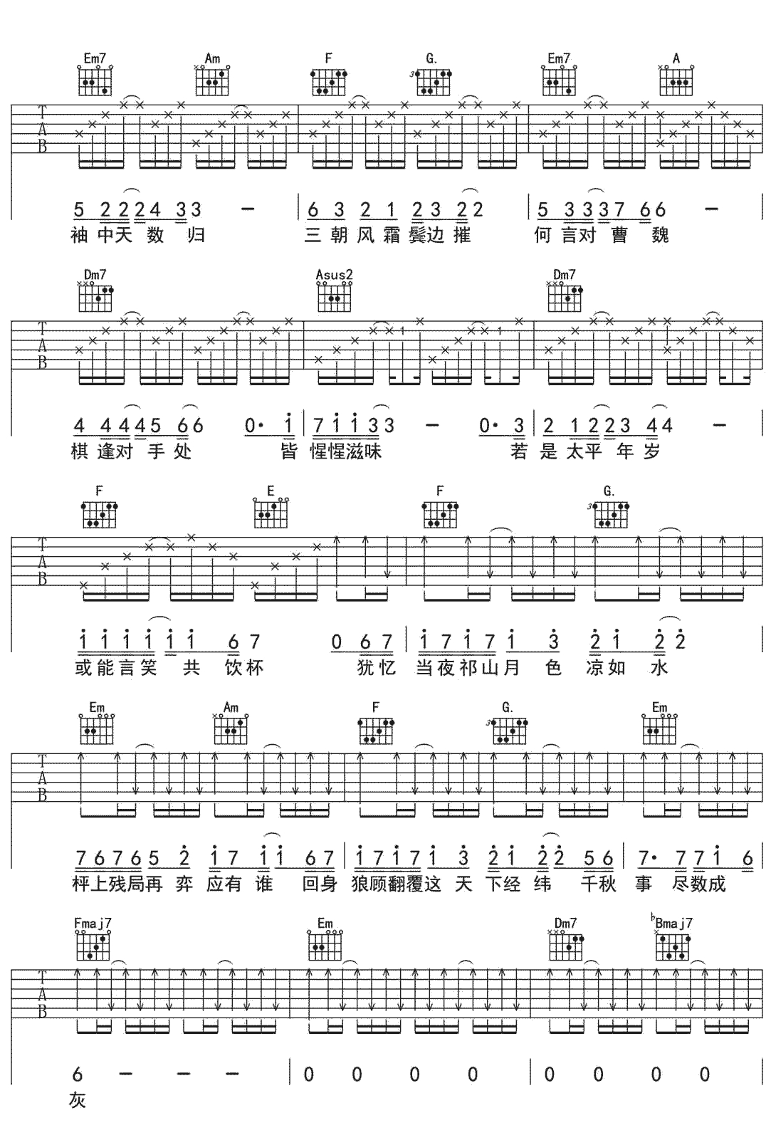 对局吉他谱-C调和弦指法-陶辰宇3