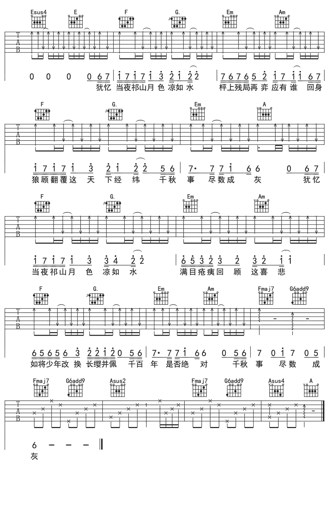 对局吉他谱-C调和弦指法-陶辰宇4