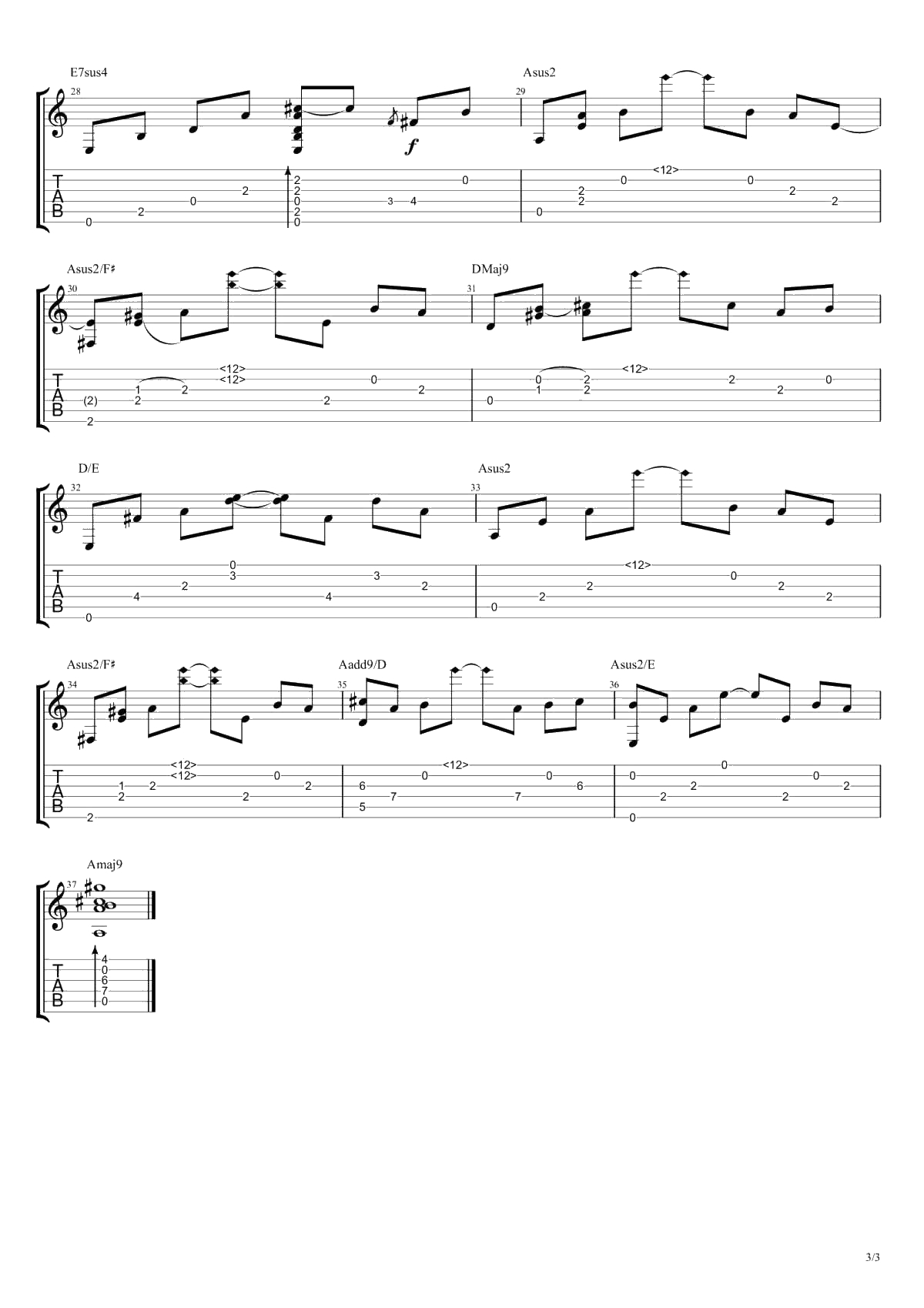 需要人陪指弹谱-王力宏-初级进阶版-吉他独奏谱3