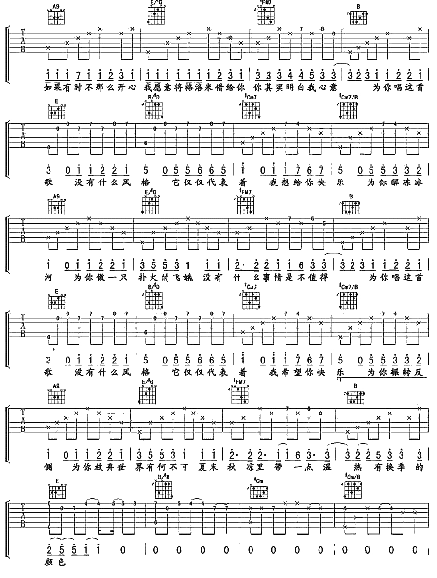 有何不可吉他谱-许嵩-吉他弹唱六线谱()2