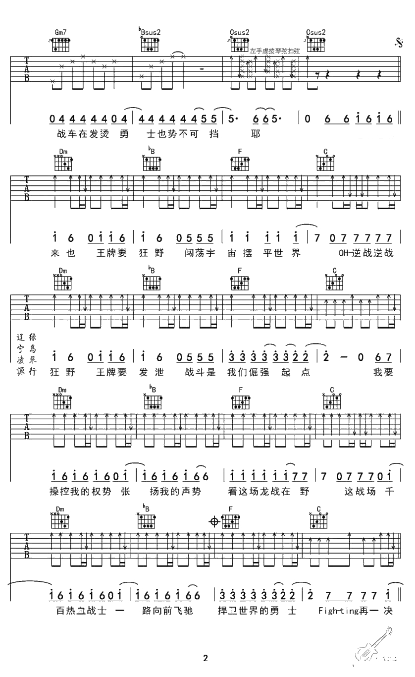 逆战吉他谱-张杰-逆战吉他弹唱谱(动感热血歌曲)2