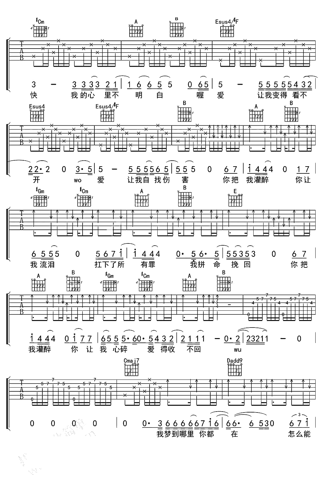 你把我灌醉吉他谱-黄大炜-高清六线谱完整版3