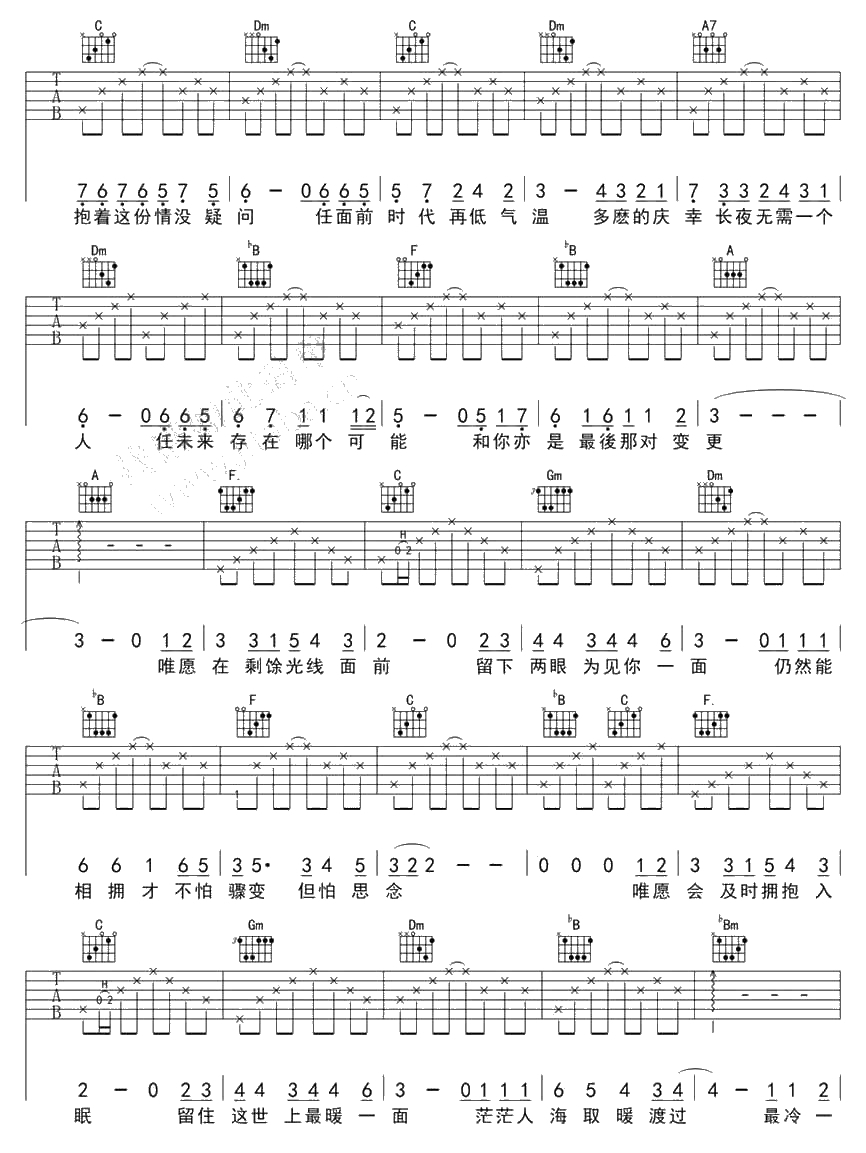 最冷一天吉他谱-陈奕迅-最冷一天六线谱完整版2