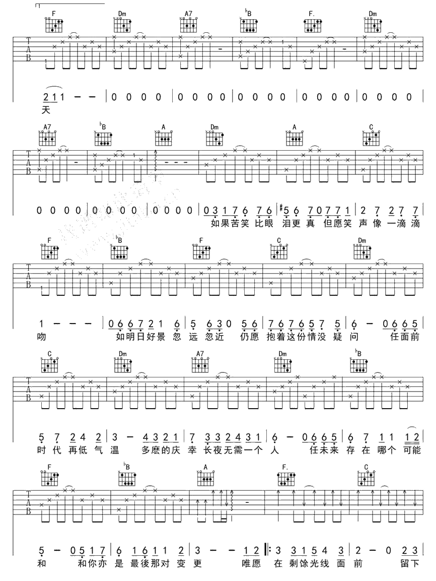 最冷一天吉他谱-陈奕迅-最冷一天六线谱完整版3