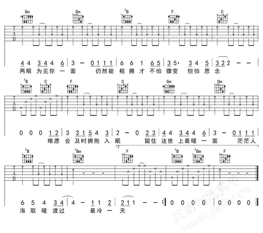 最冷一天吉他谱-陈奕迅-最冷一天六线谱完整版4