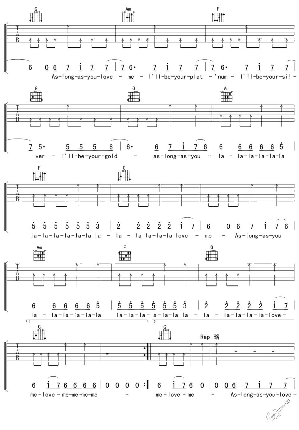 As long as you love me吉他谱-Justin Bieber-六线谱3