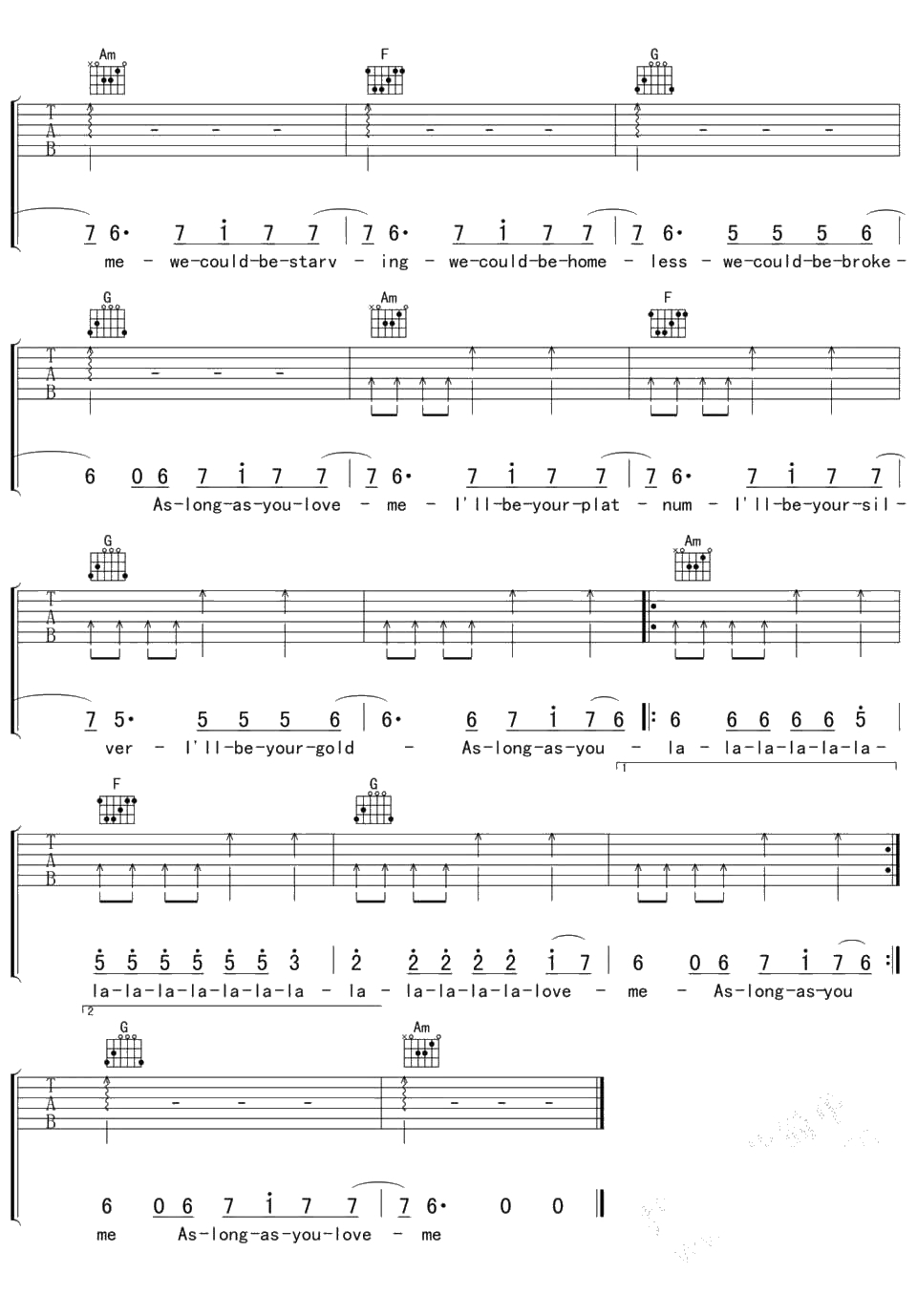 As long as you love me吉他谱-Justin Bieber-六线谱4