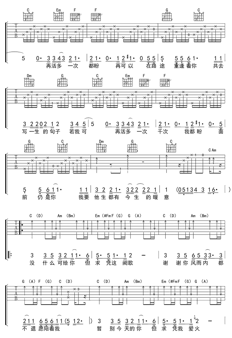 共同渡过吉他谱C调-张国荣-2