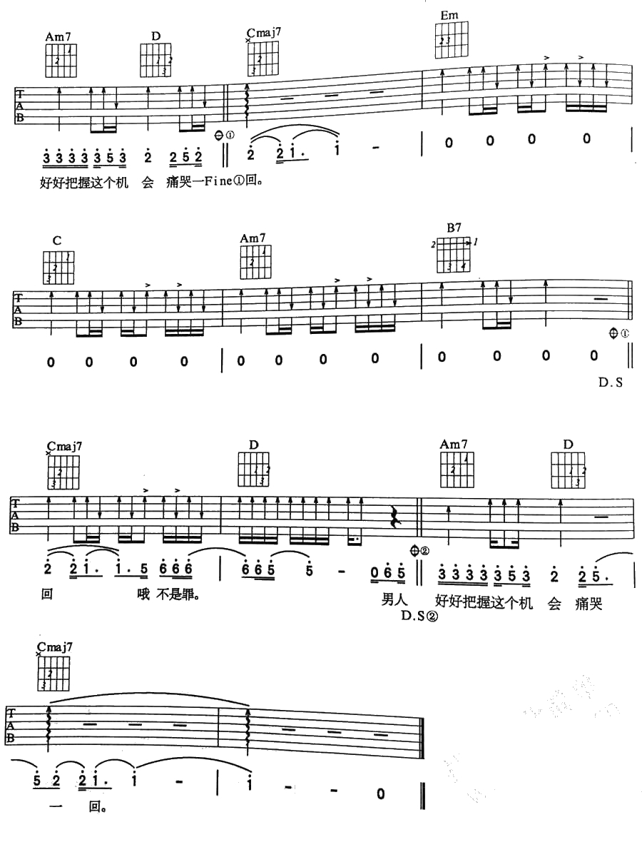 男人哭吧不是罪吉他谱-G调弹唱谱-刘德华3