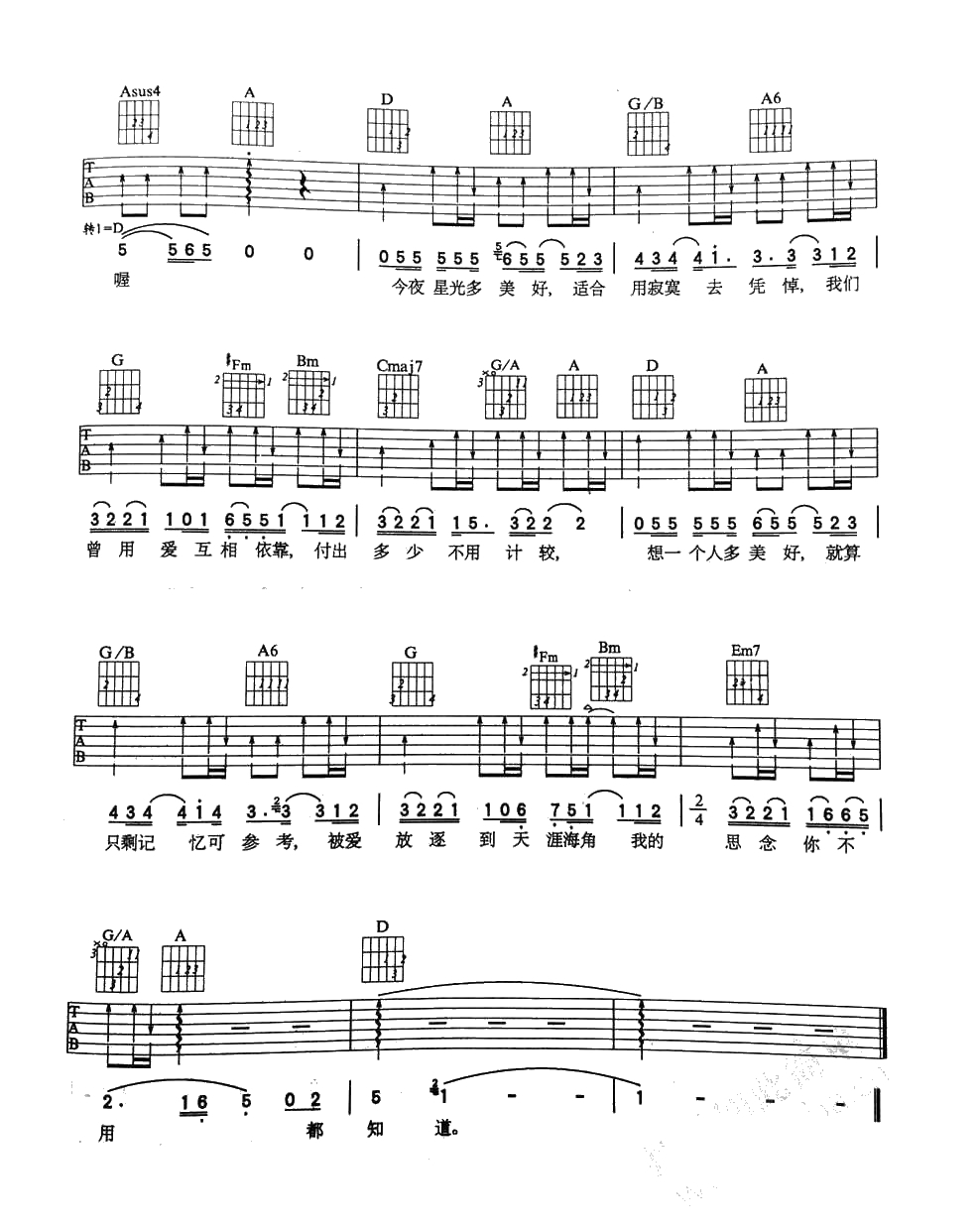 不想让你知道吉他谱-周惠-完整版4