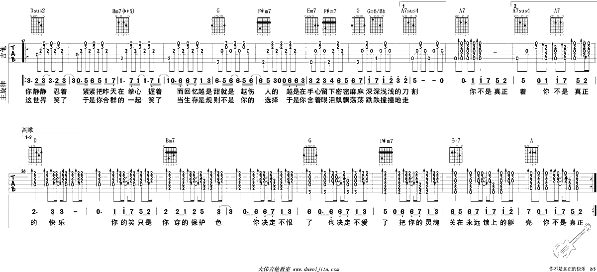你不是真正的快乐吉他谱-邓紫棋六线谱2
