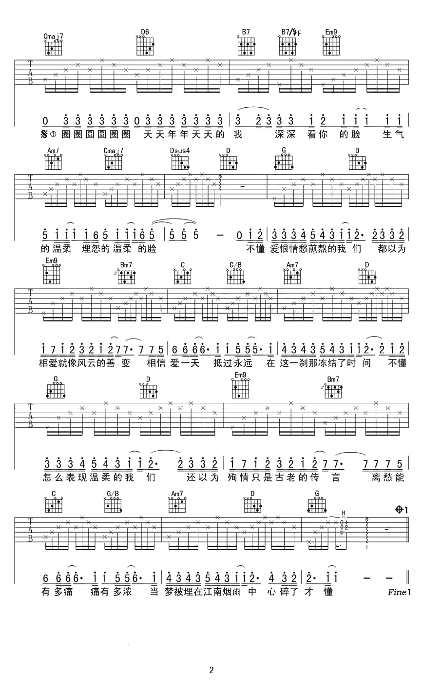 江南吉他谱 G调指法 林俊杰《江南》完整版2