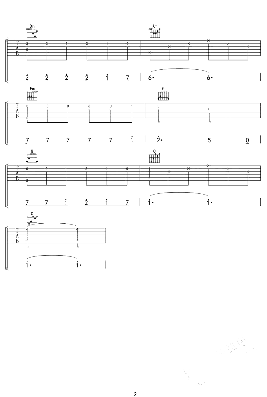 同桌的你指弹谱简单版-老狼-吉他入门练习曲2