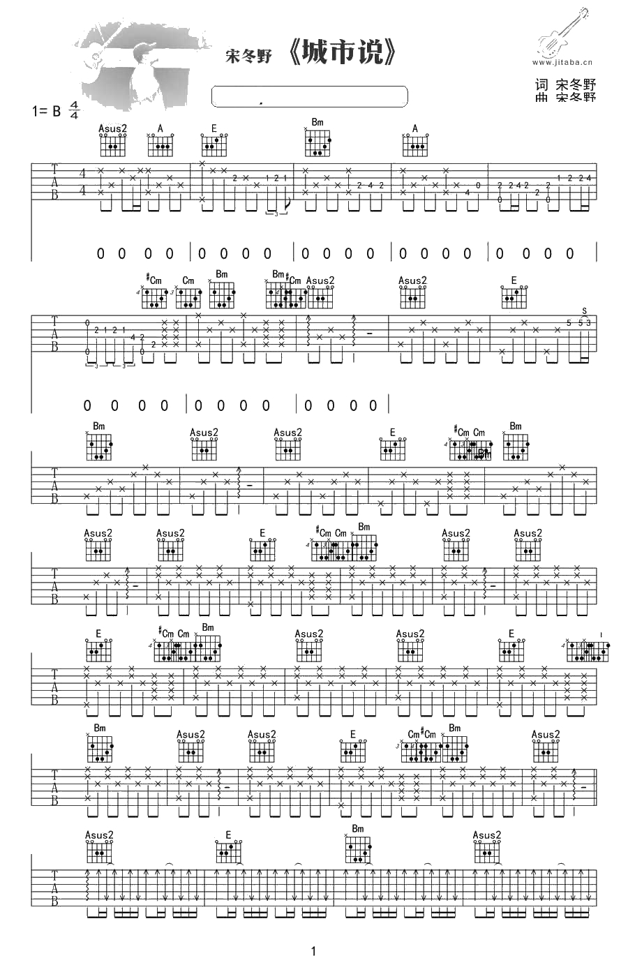 城市说吉他谱 宋冬野 城市说六线谱1