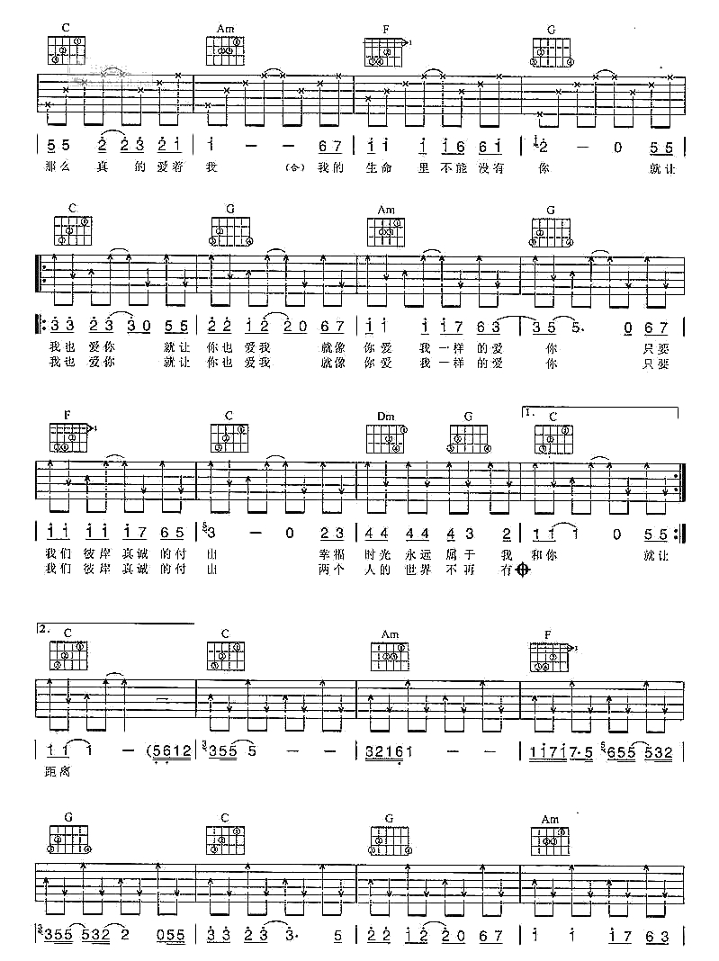 有情人终成眷属吉他谱 C调指法 郑源 2