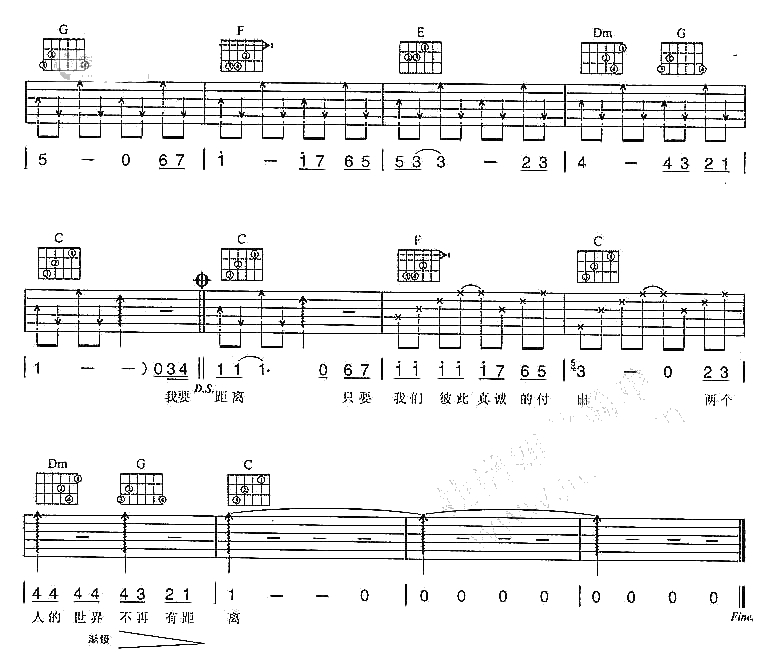 有情人终成眷属吉他谱 C调指法 郑源 3